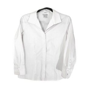 2 Chicos Button Down No-Iron White Collared Blouses 3/4 Sleeves 100% Cotton